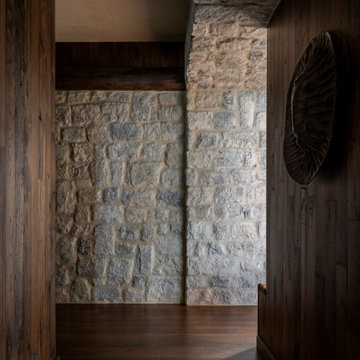 Antique Elm Paneling and Flooring in Interlachen Modern Lakehouse Hall