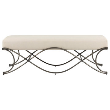 Ayla 55Lx17.6Wx18H Cream Fabric Seat With Antique Nickel Frame Bench