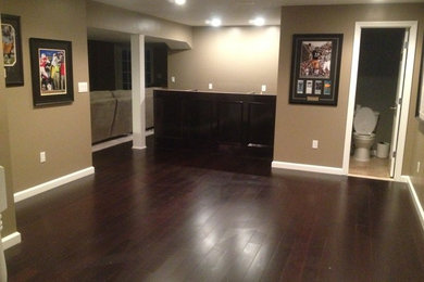 Example of a trendy basement design in New York