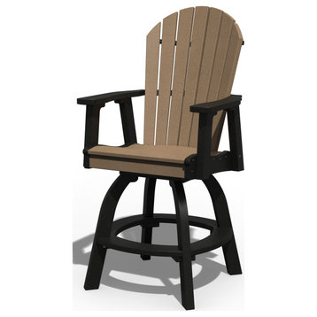 Poly Lumber Adirondack Swivel Chair, Weathered Wood & Black, Bar Height