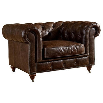 Crafters and Weavers Craftsman Mission 47" Leather Sofa in Brown