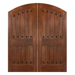 COSTA SMERALDA MAHOGANY HURRICANE IMPACT RESISTANT RATED ELLIPTICAL ARCH PLANK DOUBLE DOORS WITH CLAVOS (1-3/4") - Windows And Doors