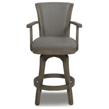 Williams Swivel Bar and Counter Stool with Armrests, Heathered Grey Linen, Counter Height