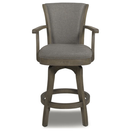 Williams Swivel Bar and Counter Stool with Armrests, Heathered Grey Linen, Counter Height