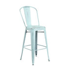 Flash Furniture 30" High Distressed Dream Blue Metal Indoor Barstool With Back