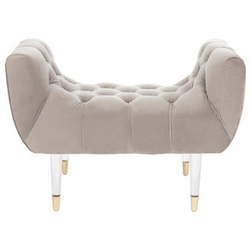 Monica Tufted Velvet Acrylic Bench Pale Taupe