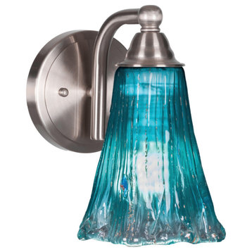 Paramount Wall Sconce, Brushed Nickel, 5.5" Fluted Teal Crystal Glass