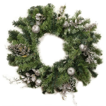24" Silver Fruit, Holly Berry and Leaf Christmas Wreath