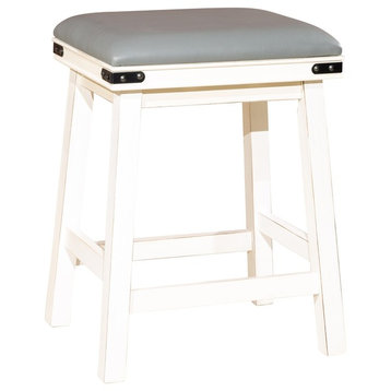 DTY Indoor Living Cortez 24" Bonded Leather Counter Stool, White, Gray Leather