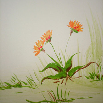 Custom Mural. Baby Room. Farm, fields and wild flowers theme.