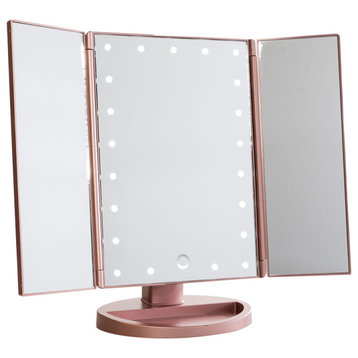 Touch 3.0 Trifold Dimmable LED Makeup Mirror, Rose Gold