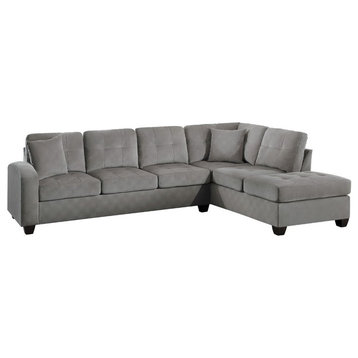 Lexicon Emilio Velvet Upholstered Reversible Sectional in Taupe