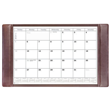 Chocolate Brown Leather Desk Pad With Calendar, 34x20