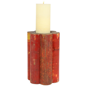 Red Reclaimed Wood Candle Holder from India