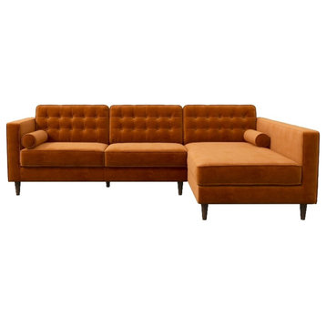 Owen Orange Velvet Modern Living Room Corner Sectional Couch