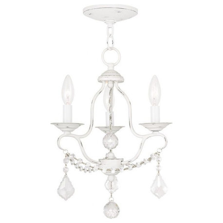 Traditional French Country Three Light Chandelier-Antique White Finish