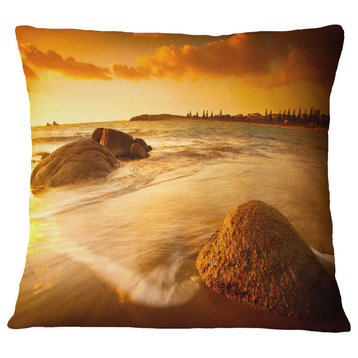 Sun Tinted Beach Photography Throw Pillow, 18"x18"
