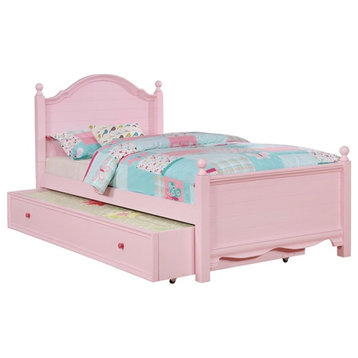 Pemberly Row Transitional Wood Kids Twin Bed with Trundle in Pink