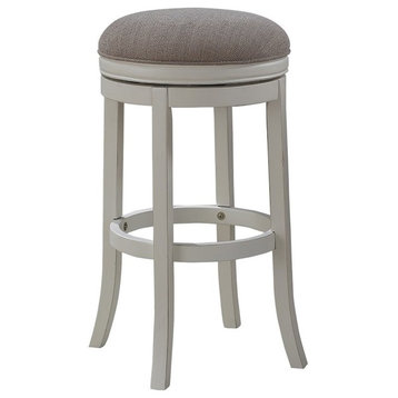 Bowery Hill 26" Transitional Wood/Fabric Backless Counter Stool in Antique White