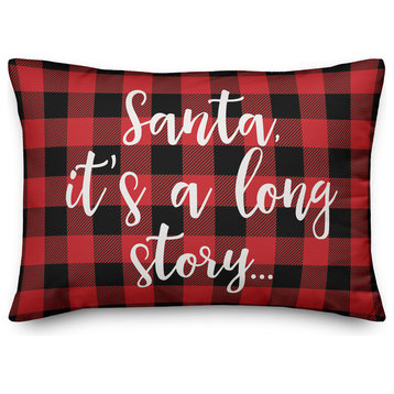 Santa, It's A Long Story, Buffalo Check Plaid 14x20 Lumbar Pillow