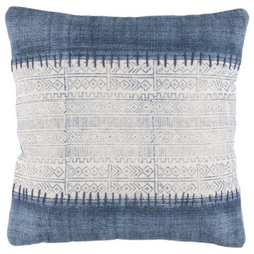 Lola by Surya Down Fill Pillow, Cream/Navy/Pale Blue, 20' x 20'