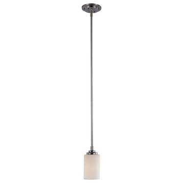 1-Light Mini Pendant, Polished Chrome With White Frost Glass