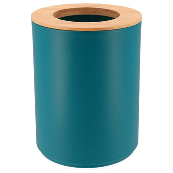 Blue Bathroom Trash Can PADANG Bamboo Top 1.3 Gal- 5 Liters