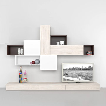 Coffee minimalist wall mounted TV media unit by Mobilstella