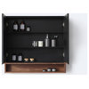Bergen Modern Medicine Cabinet, Matte Black Frame, Walnut Shelf, 36"