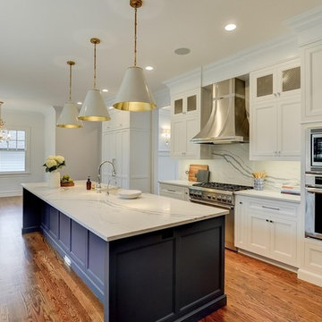 Blue Island with Mixed Metal Kitchen & Campaign Vanity Bath