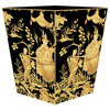 Black and Gold Asian Toile Wood Wastepaper Basket, With Tissue Box Cover