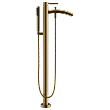 Taron Modern-Style Bathroom Tub Filler Faucet, Floor-mounted, Brushed Gold