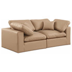 Meridian Furniture - Comfy Upholstered Modular Sofa, Tan, 2-Piece: 2 Corner Chair, Vegan Leather - Give your space a whole new look with this tan Comfy vegan leather sofa. This handsome sofa fits nicely with other items in the Comfy collection and is a versatile seating option designed for adaptability, comfort and style. Wrapped in rich tan durable vegan leathered upholstery, this sofa offers a plush embrace of overstuffed down feather cushions, carefully crafted to deliver the highest level of comfort. The perfect seat for creating an oasis for relaxation, this sofa has thick foam surrounding its frame for added support and coziness.