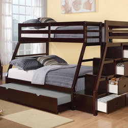 Acme Jason Espresso Twin Full Bunk Bed with Storage Ladder and Trundle - Kids Beds