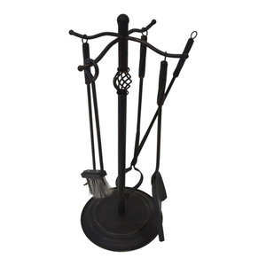 Black Shovel And Brush Set With Pan Traditional Fireplace