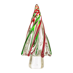 Glitzhome - Striped Table Decor Glass Christmas Tree, 9.8"H - Christmas Trees