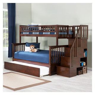 AFI Columbia Full over Full Solid Wood Bunk Bed with Trundle in Walnut ...