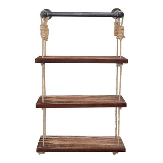 Rustic Ladder Shelf - Rope Hanging Ladder Shelf - Farmhouse