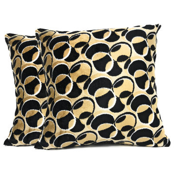 Black and Beige Soft Velvety Cushion Cover Throw Pillow Case, 18"x18"