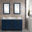 Madison 60" Carrara White Marble Vanity, Monarch Blue