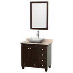 Wyndham Collection - Acclaim 36" Espresso Single Vanity, Ivory Marble Top, Avalon Sink, 24" - Sublimely linking traditional and modern design aesthetics, and part of the exclusive Wyndham Collection Designer Series by Christopher Grubb, the Acclaim Vanity is at home in almost every bathroom decor. This solid oak vanity blends the simple lines of traditional design with modern elements like beautiful overmount sinks and brushed chrome hardware, resulting in a timeless piece of bathroom furniture. The Acclaim is available with a White Carrara or Ivory marble counter, a choice of sinks, and matching Mrrs. Featuring soft close door hinges and drawer glides, you'll never hear a noisy door again! Meticulously finished with brushed chrome hardware, the attention to detail on this beautiful vanity is second to none and is sure to be envy of your friends and neighbors