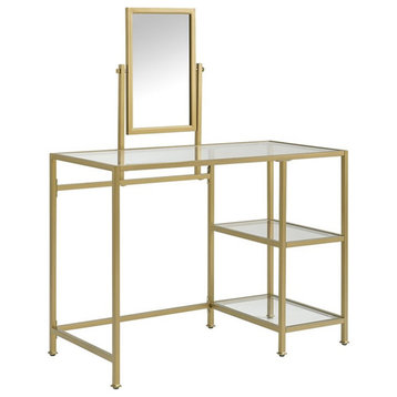 Crosley Furniture Aimee 2-Piece Tempered Glass Vanity Desk/Mirror in Soft Gold