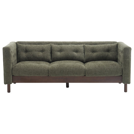 GDF Studio 78" Upholstered Fabric Tufted 3-Seater Sofa, Dark Green