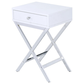 Coleen Side Table, White and Chrome