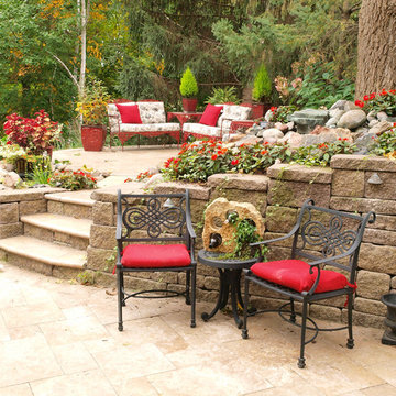 Concrete Block Raised Patio with Allan Block Retaining Walls