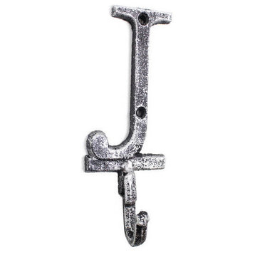 Rustic Silver Cast Iron Letter J Alphabet Wall Hook 6''