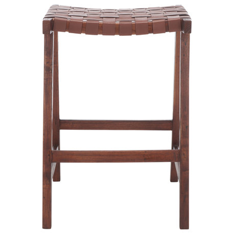 Safavieh Abreu Rectangle Counter Stool, Cognac / Walnut