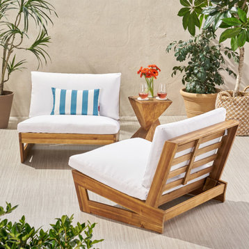 Emma Outdoor Acacia Wood Club Chairs With Cushions, Set of 2, White