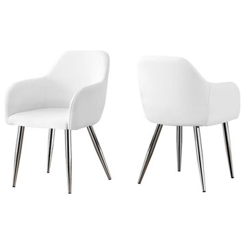 Dining Chair - 2Pcs, 33"H, White Leather-Look, Chrome