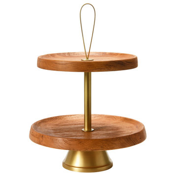 Elegant Modern 3-Tiered Tray/Cake Stand, Natural/Gold, Small